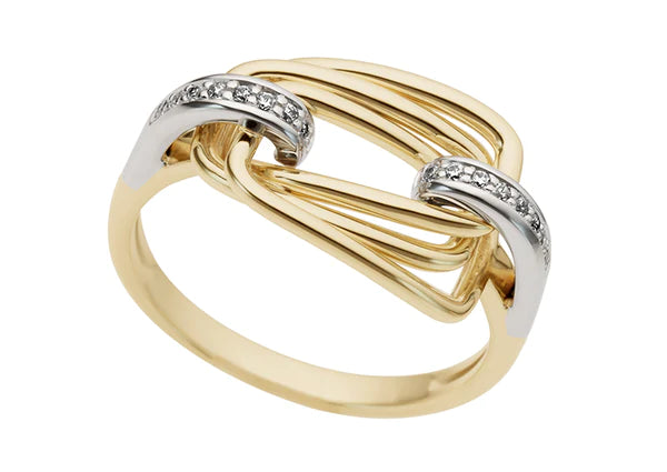 9ct Yellow/White Gold Triple Link Diamond Ring