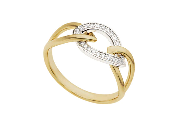 9ct Yellow/White Gold Diamond Marquise Tripple Link Ring