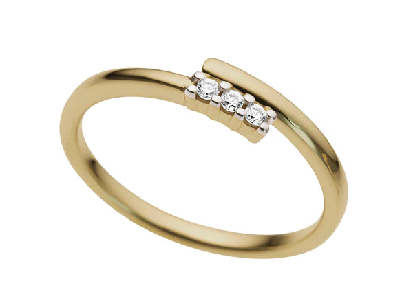 9ct Yellow Gold 3 Diamond Stone Offset Band Ring