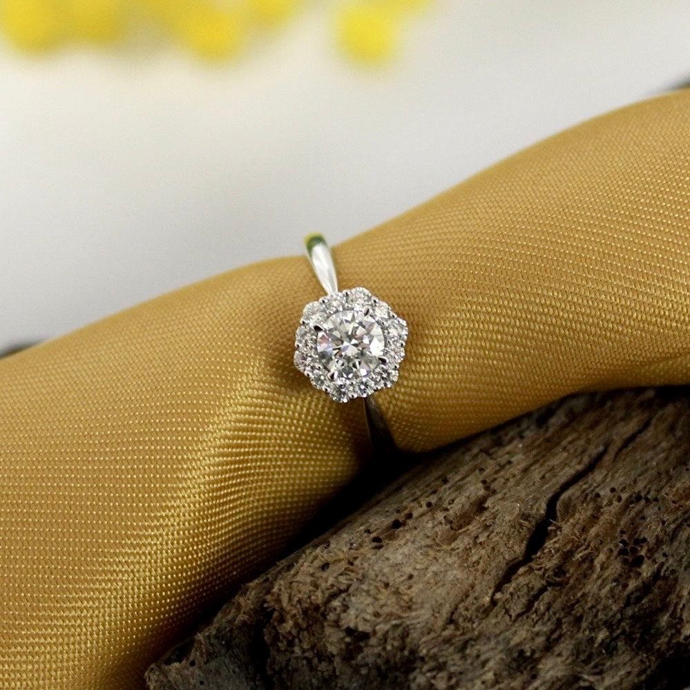 14ct White Gold Lab Diamond RBC Halo Ring