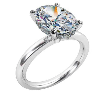 18ct White Gold Lab Grown Diamond Oval Solitaire with Hidden Halo