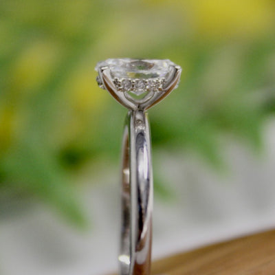 18ct White Gold Lab Grown Diamond Oval Solitaire with Hidden Halo