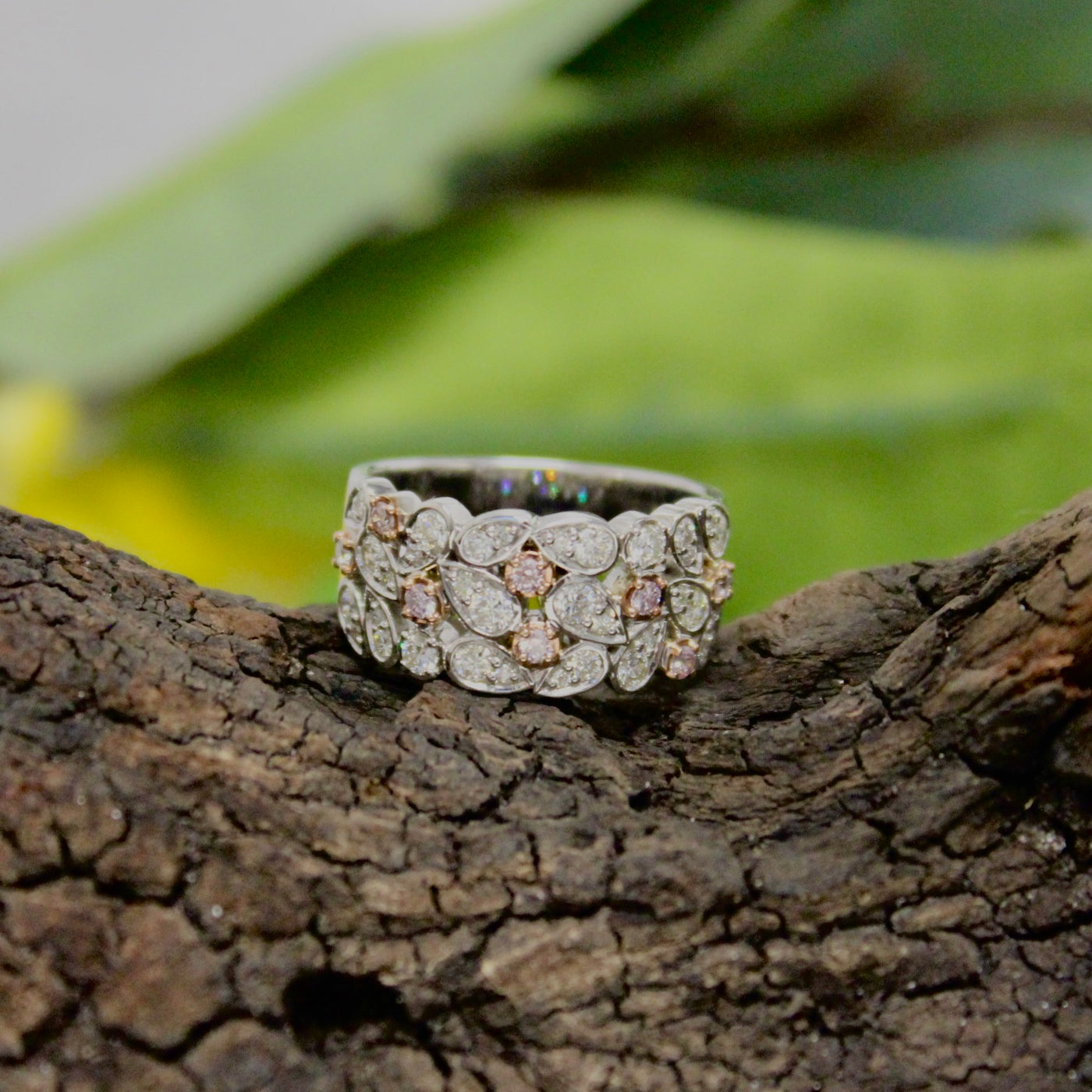 9ct 2 Tone Gold Multi Diamond Ring with Pink Diamonds