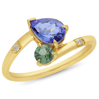 9ct Yellow Gold Tanzanite and Mint Tourmaline Ring