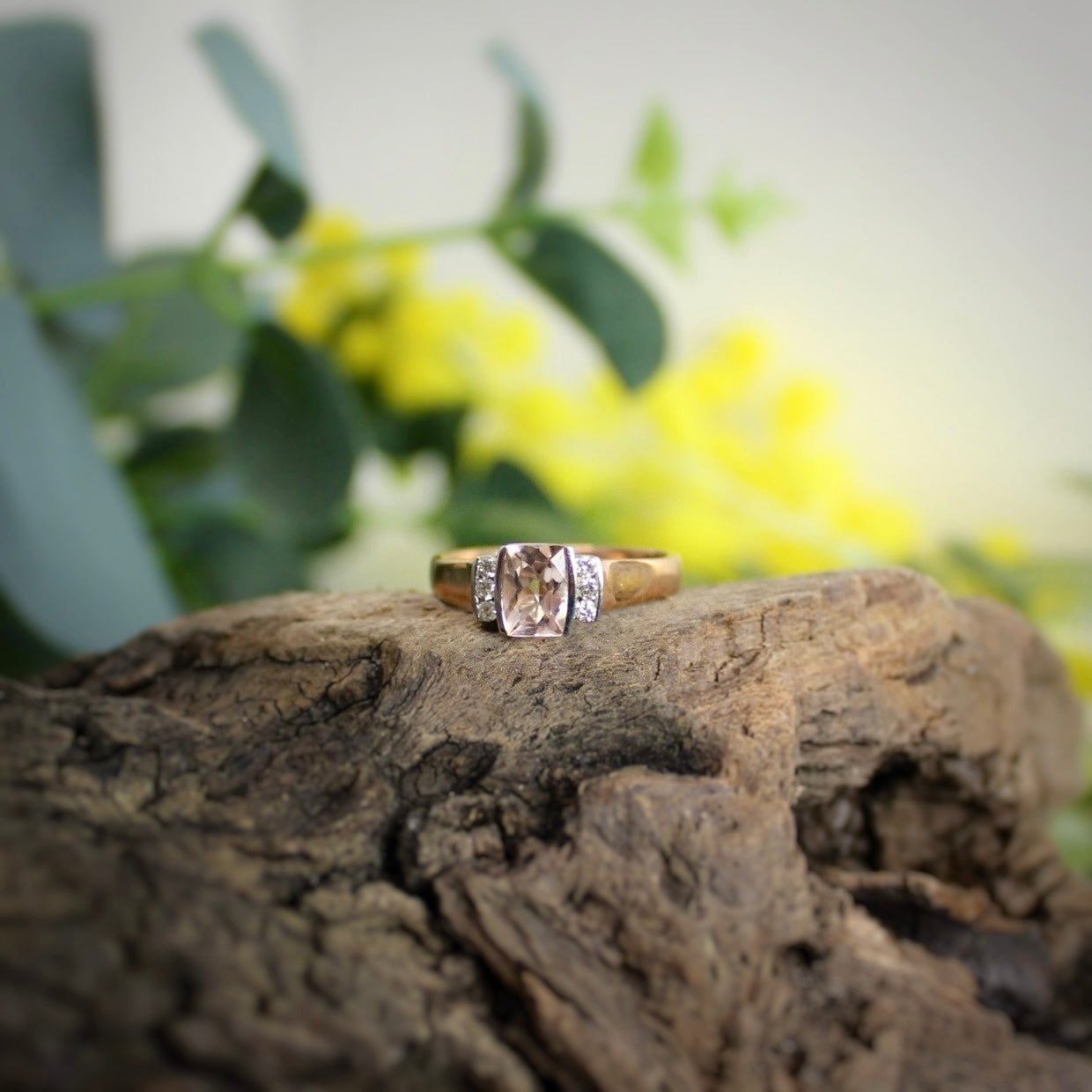 9ct 2 Tone Gold Cushion Morganite Ring