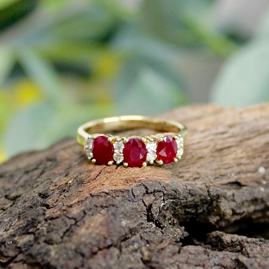 9ct Yellow Gold Triology Oval Ruby Ring