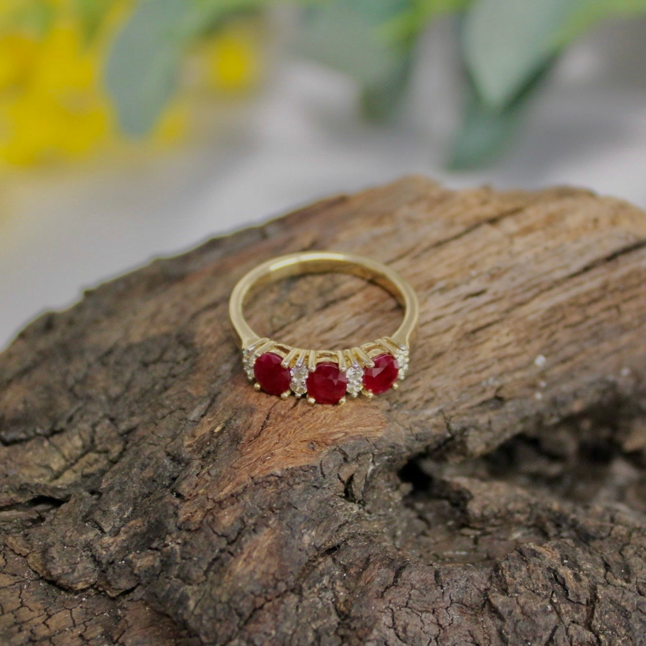 9ct Yellow Gold Triology Oval Ruby Ring