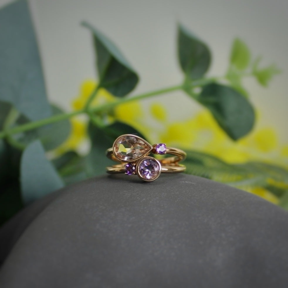 9ct Rose Gold Multi-stone Amethyst and Morganite Ring