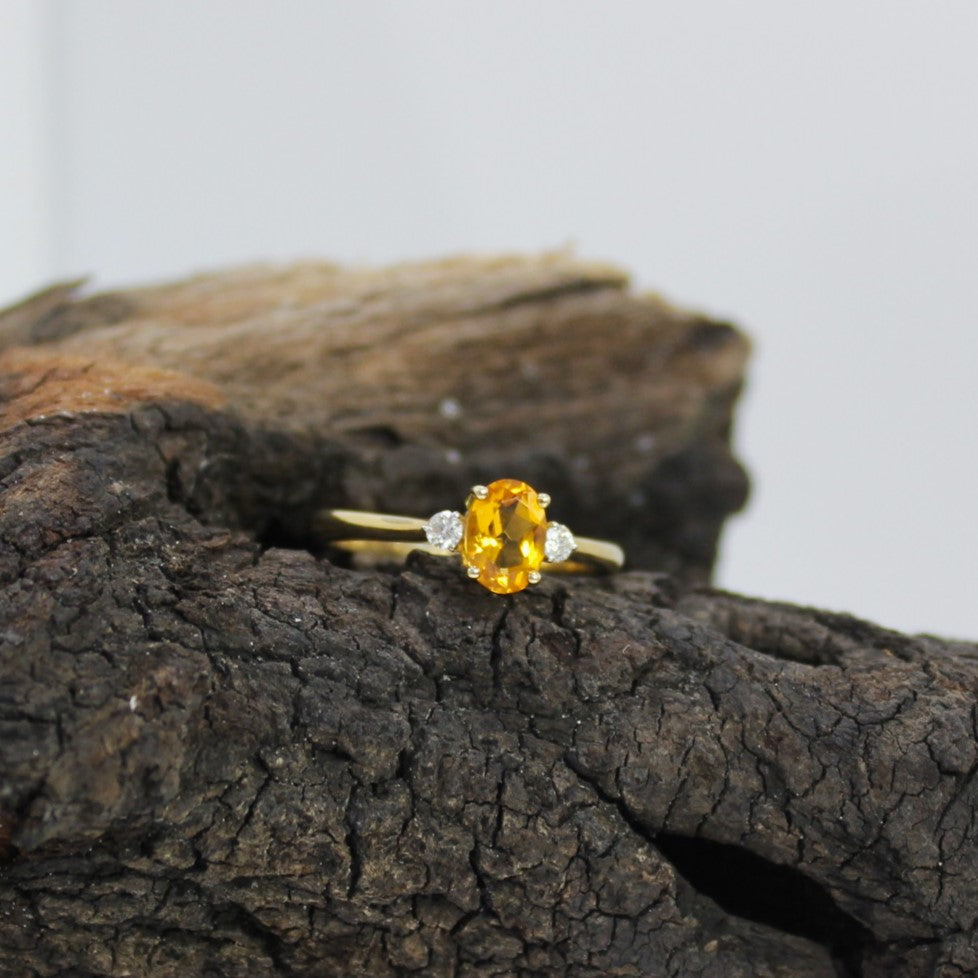 9ct Yellow Gold Oval Citrine Triology Ring