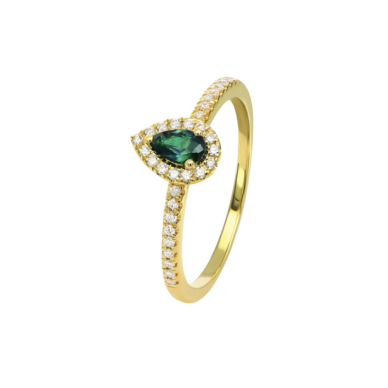 Clarissa Australian Teal Sapphire and Diamond Halo Ring