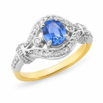 18ct YW Ceylon Sapphire & Diamond Ring