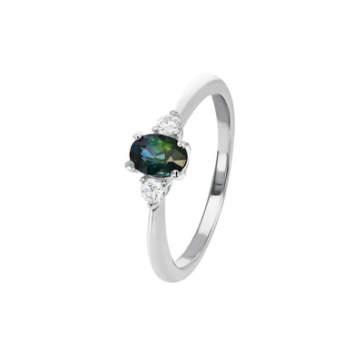 Belle Australian Teal Sapphire and Diamond Trilogy Ring