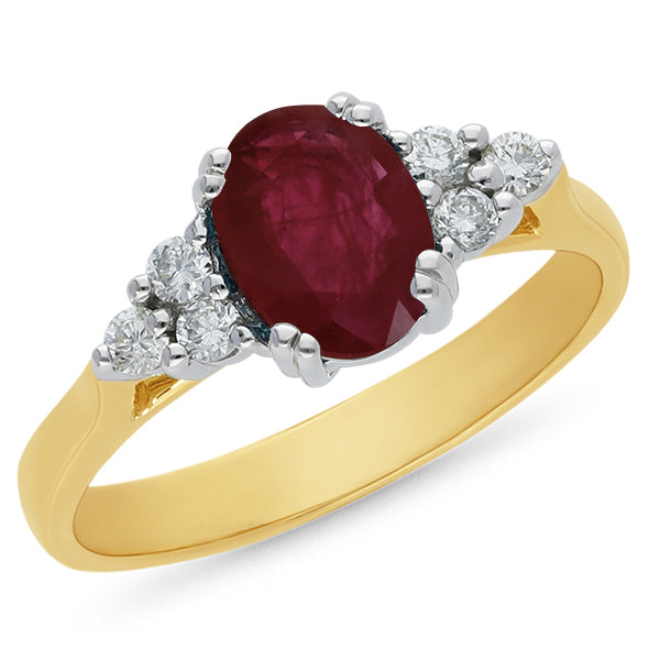 9ct Yellow/White Gold Ruby 1.2mm Oval & Diamond Ring