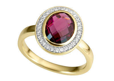 9ct Yellow Gold Pink Rhodolite Garnet and Diamond Ring