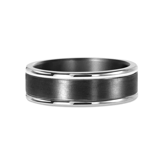 Mens 7mm Tantalum Wedder with 9ct White Gold Outer Rails