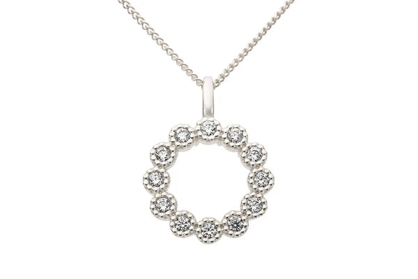 9ct White Gold Full Cut Diamond Circle Pendant