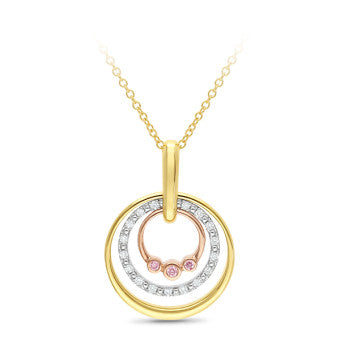 9ct Yellow/White/Rose Gold Diamond & Pink Diamond Pendant