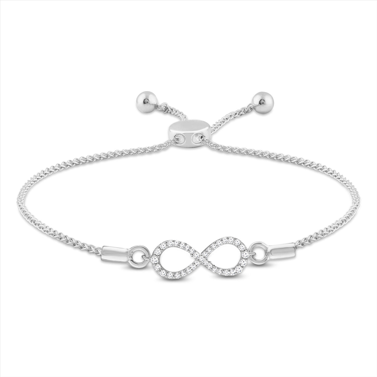 9ct White Gold Infinity Diamond Adjustable Bracelet