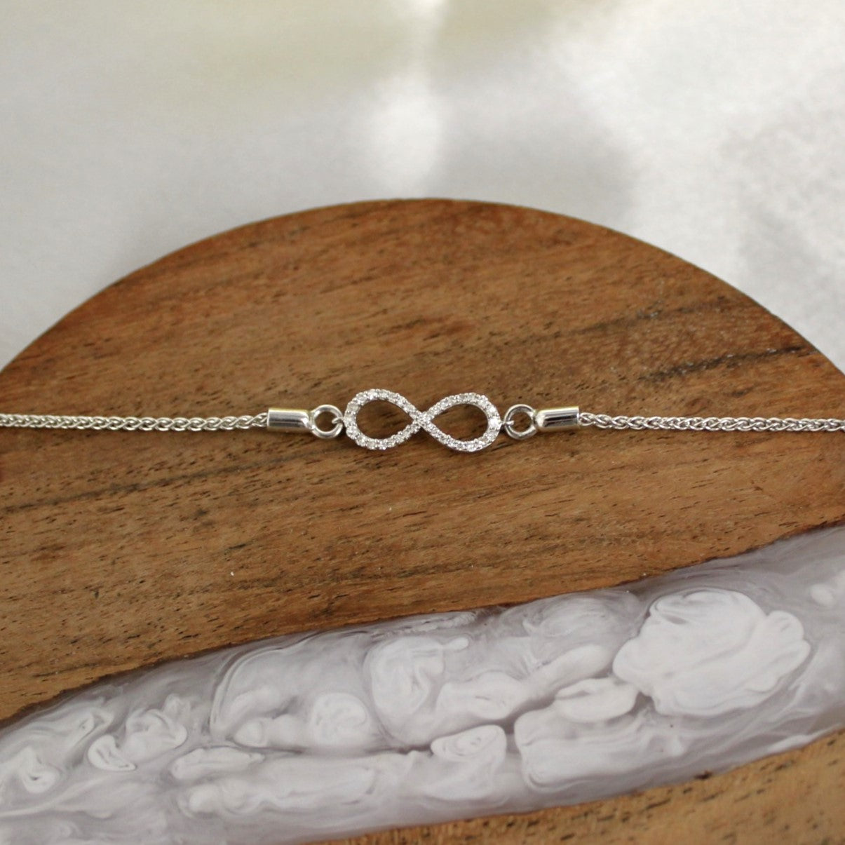 9ct White Gold Infinity Diamond Adjustable Bracelet