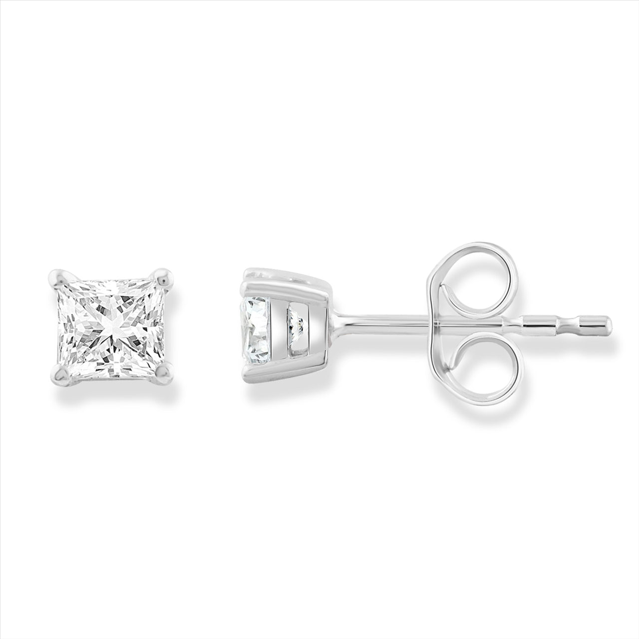 9ct White Gold 0.25ct Princess Cut Diamond Studs