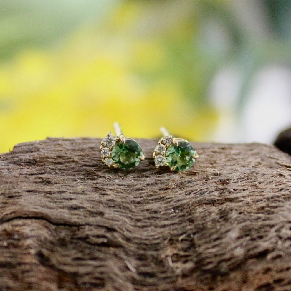 9ct Yellow Gold Round Mint Tourmaline Studs