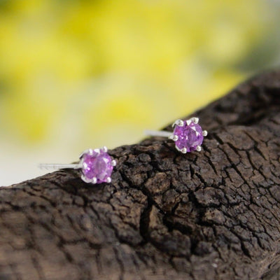 18ct White Gold Purple Sapphire Studs