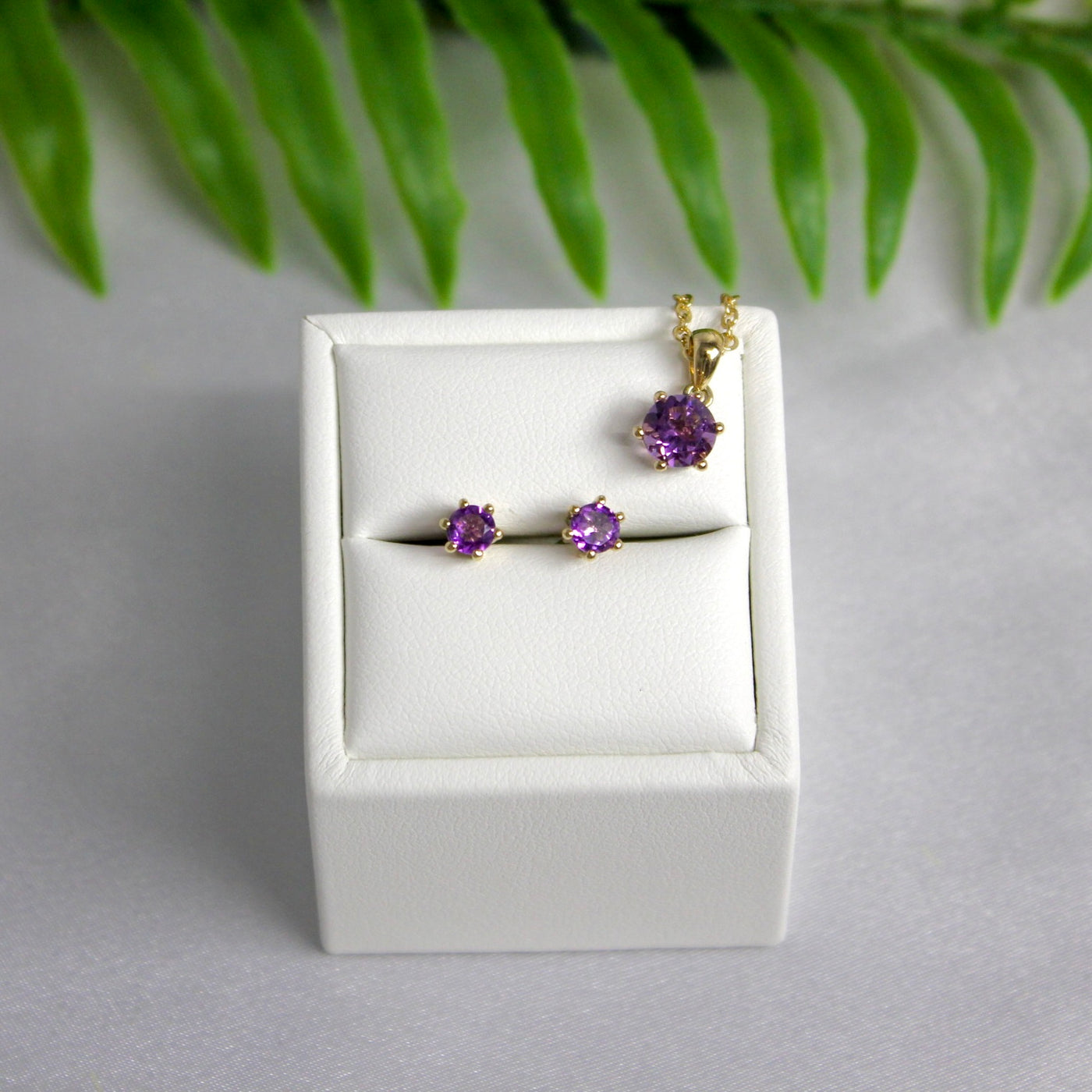 9ct Yellow Gold Amethyst Studs