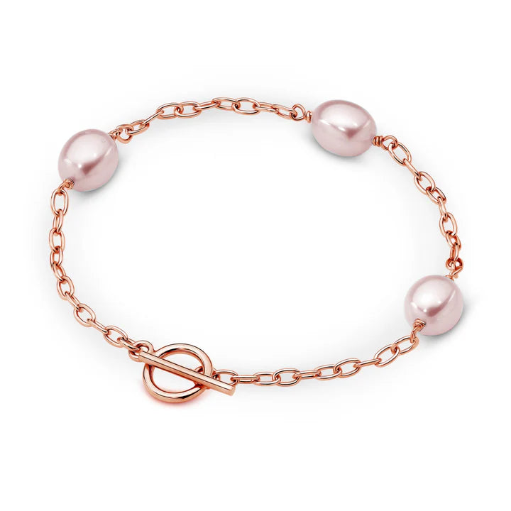 Lock & Key Rose Gold Plated Pink Oval 8-9mm FWP Bracelet