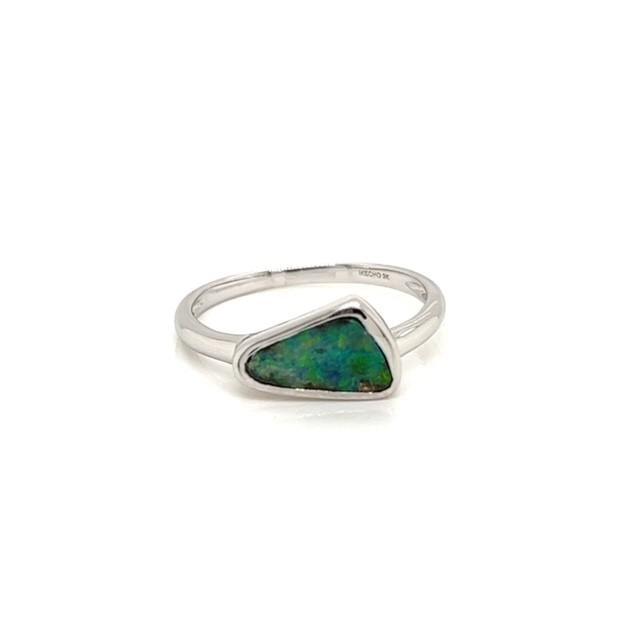 9ct White Gold Solid Boulder Opal Ring