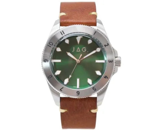 JAG Windsor Green Dial 44mm Brown Leather Strap Men's Watch