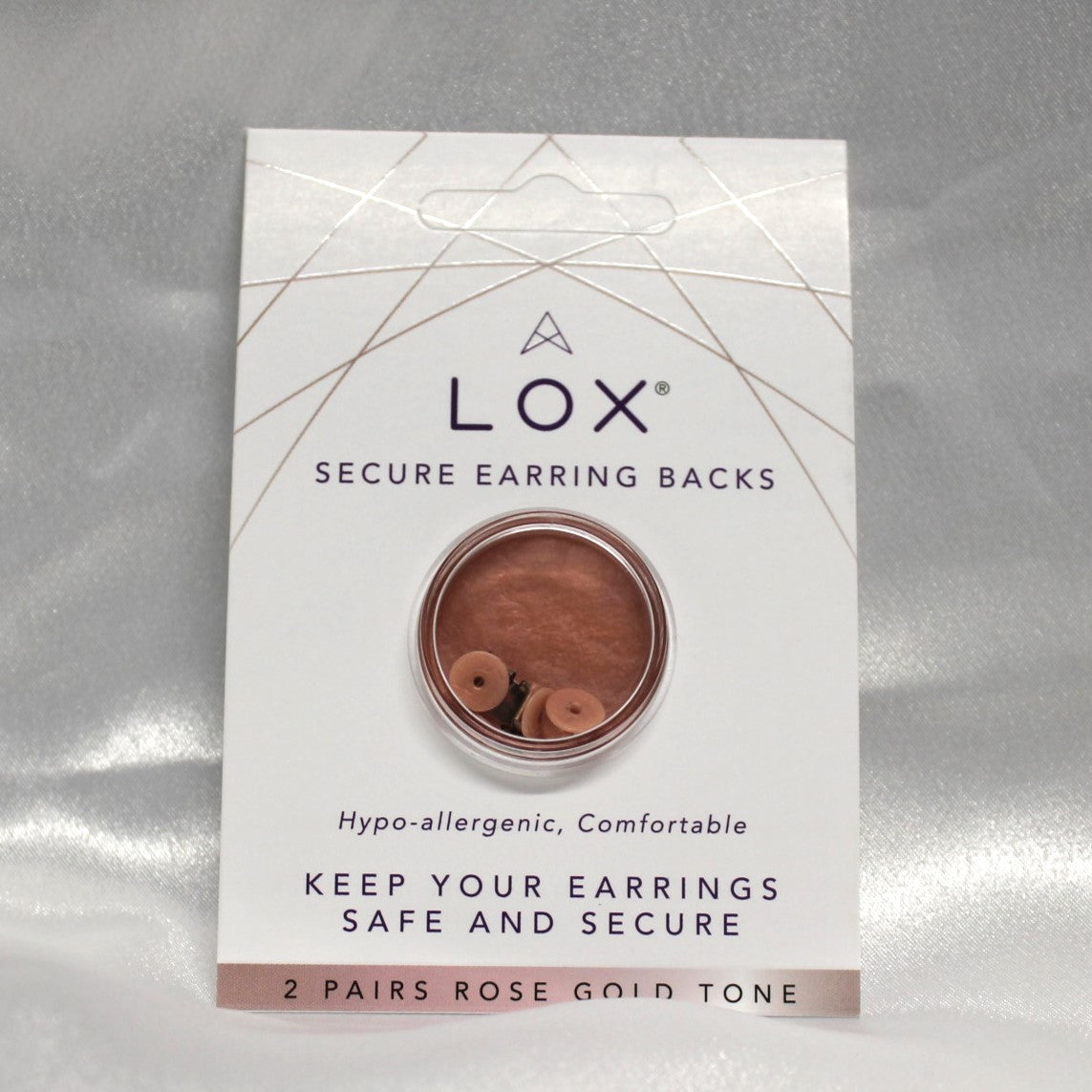 Lox Secure Locking Earring Backs - 2 Pairs Rose Gold