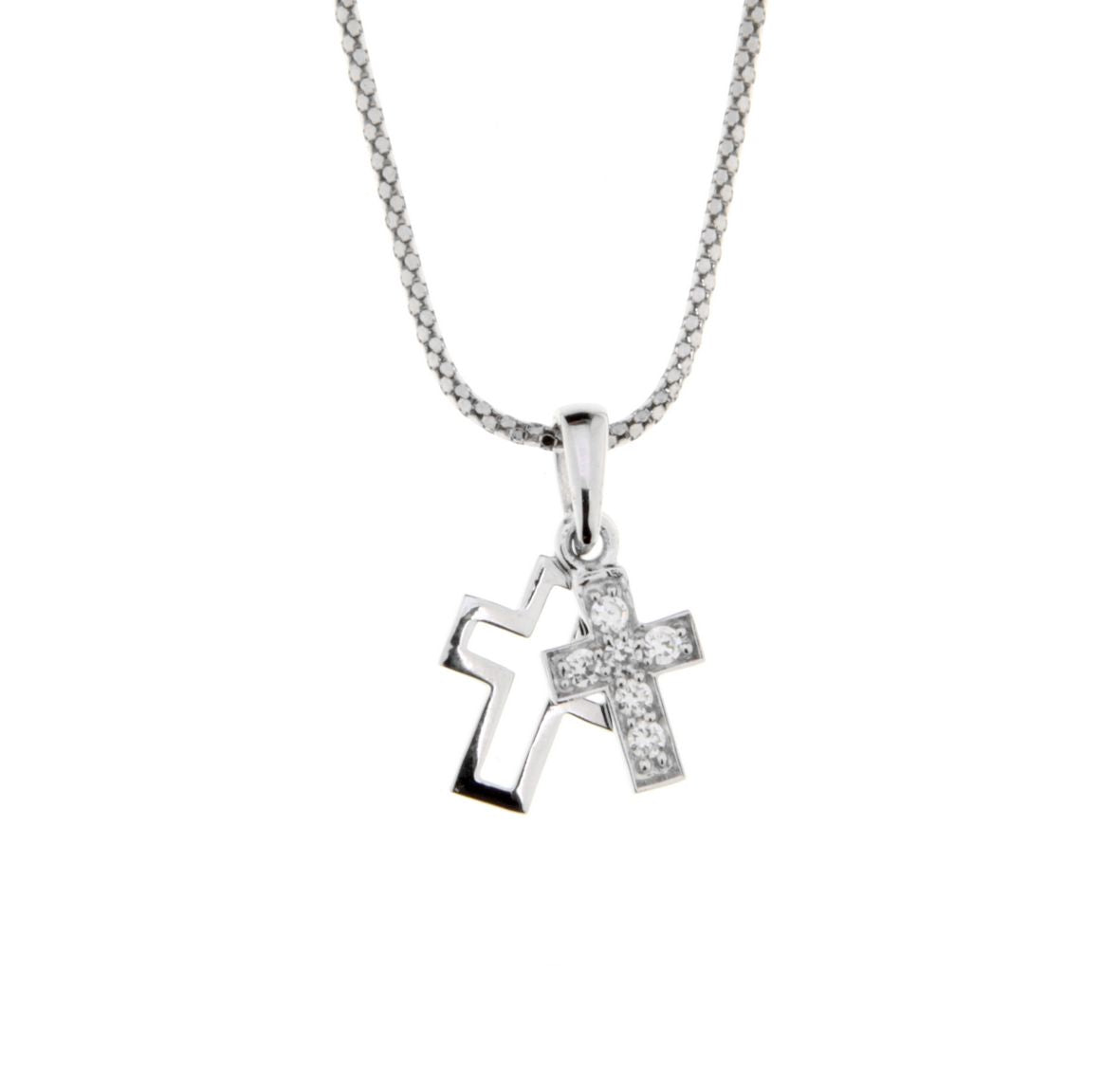 Ellani Sterling Silver Double Cross Necklace