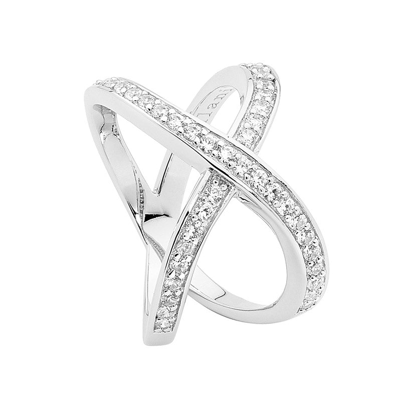 Ellani Sterling Silver Split Cross CZ Ring