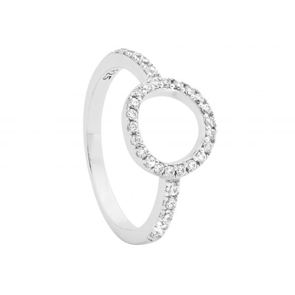 Ellani Sterling Silver Open Circle CZ Ring