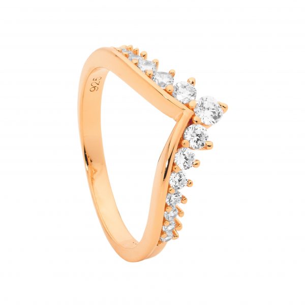 Ellani CZ V Ring 18ct Gold Plated