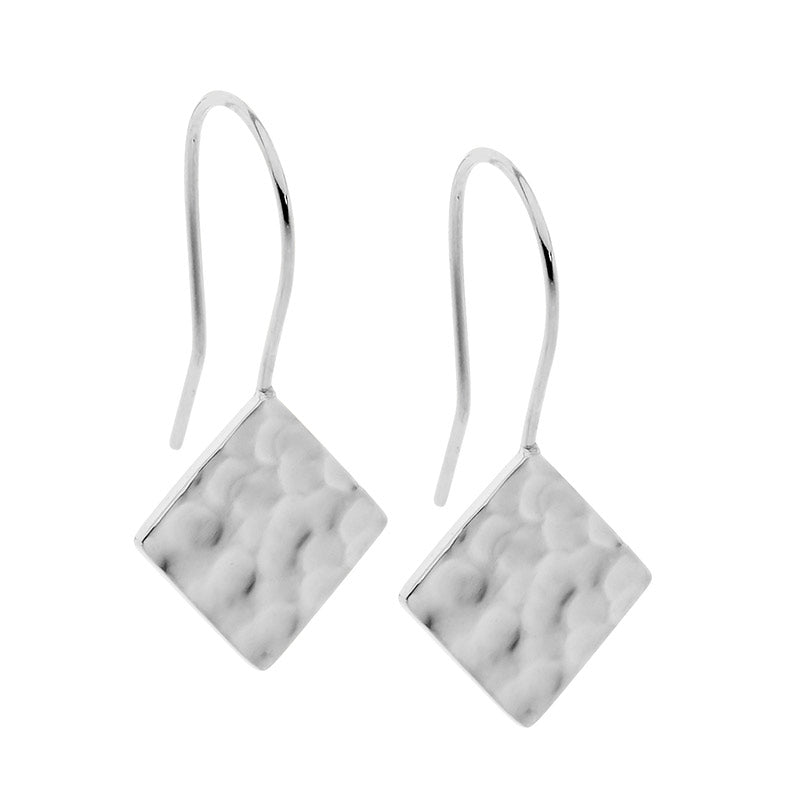 Ellani Silver Hammered Square Earrings