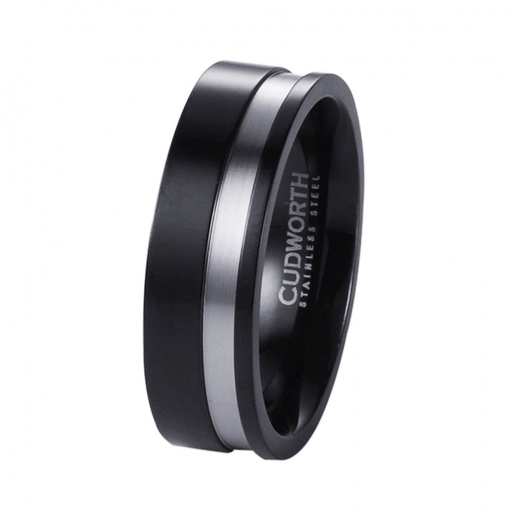 Polished Ion Plated Black and Brushed Stainless Steel Ring