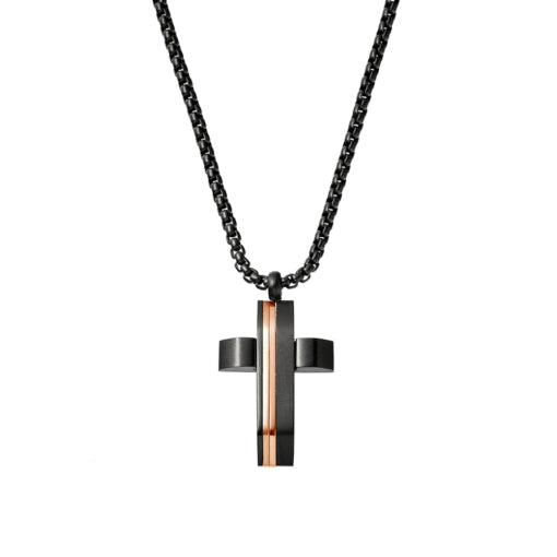 Blaze Stainless Steel Black Cross With Rose Gold Necklace