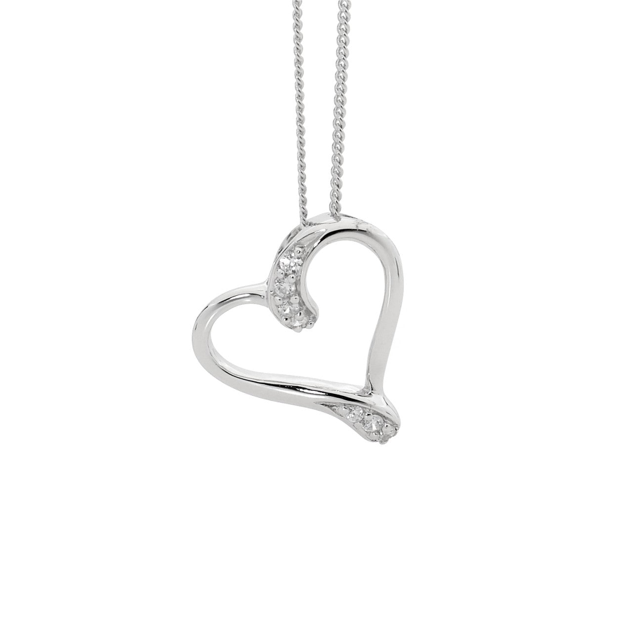 Ellani Silver CZ Heart Pendant Necklace