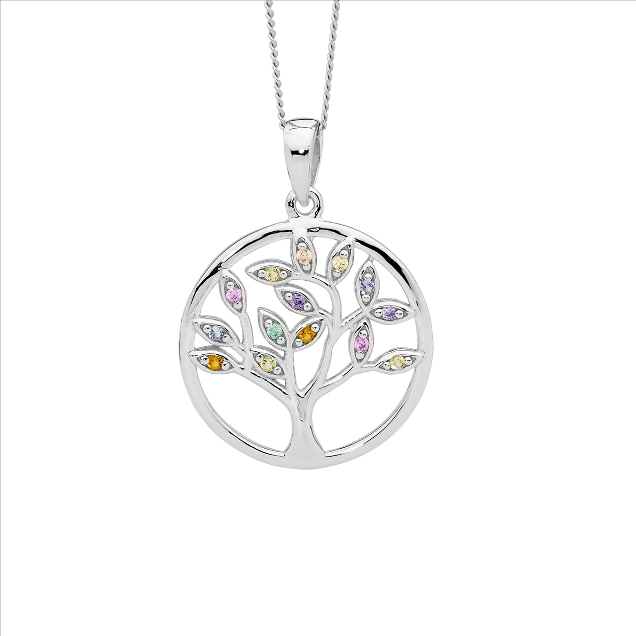 Ellani Silver Multi Colour Tree of Life Pendant Necklace