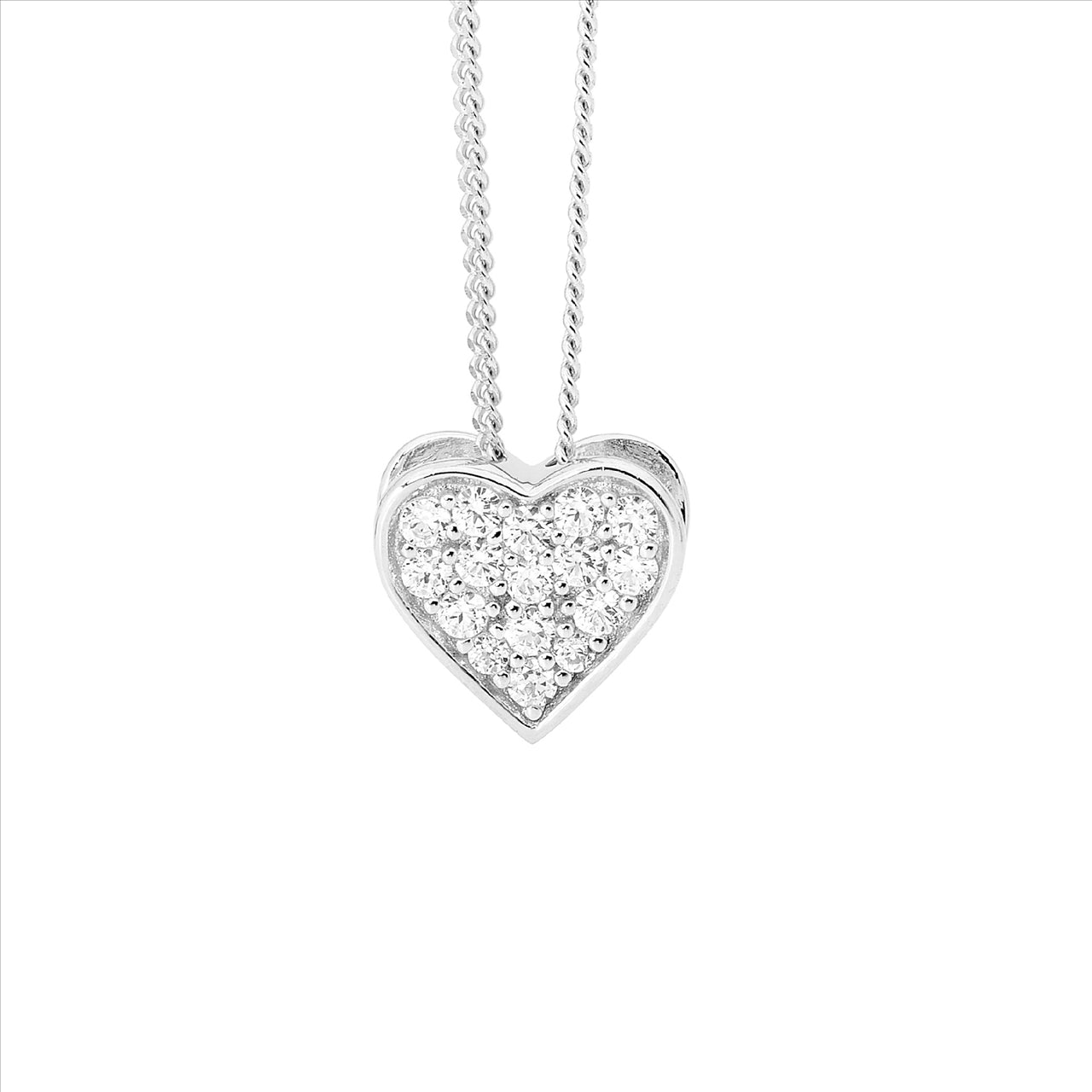 Cubic Zirconica Pave Flat Heart Pendant Necklace
