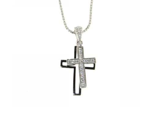 Sterling Silver Double Cross Pendant Necklace