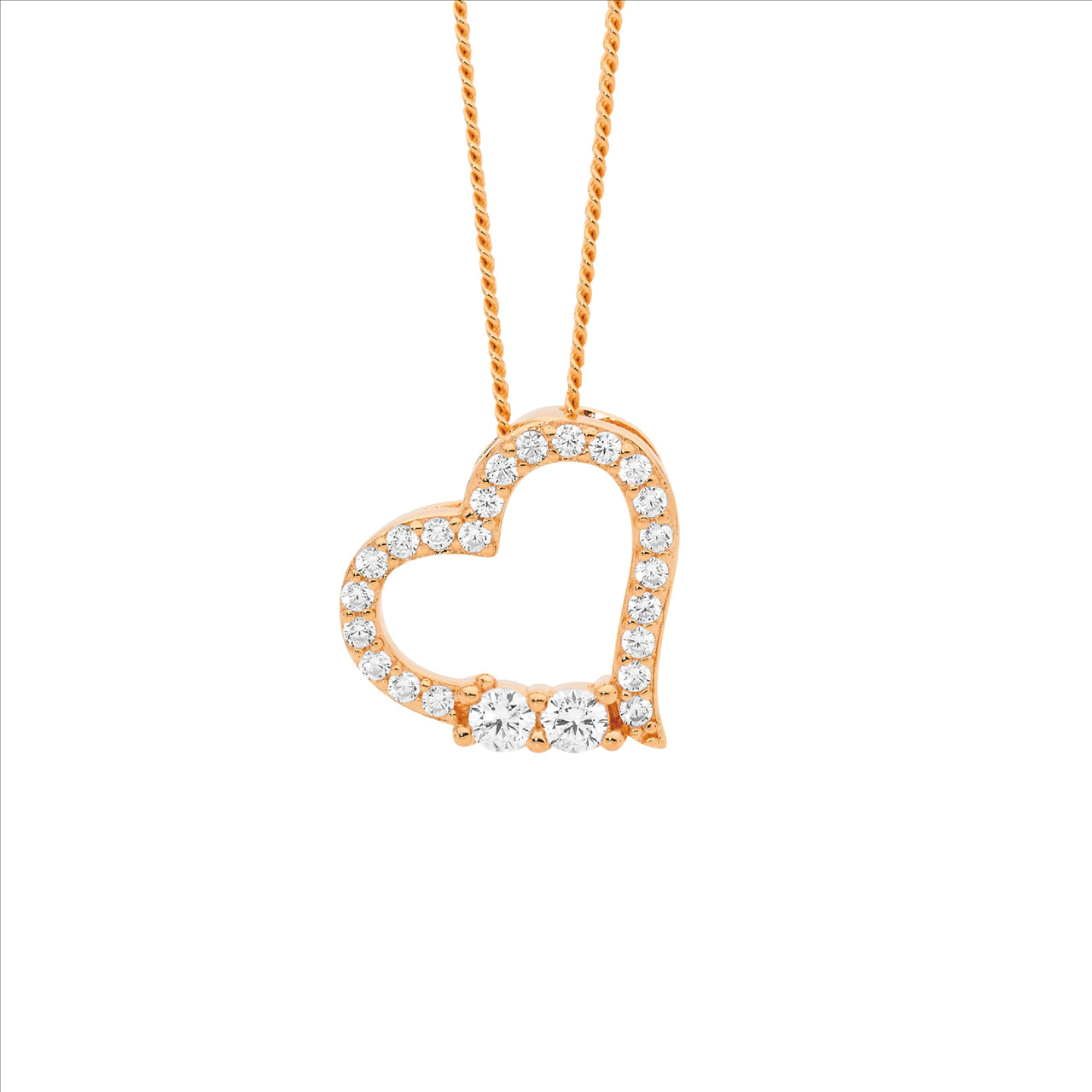 Ellani Cubic Zirconia Open Heart Pendant Necklace 18ct RGP