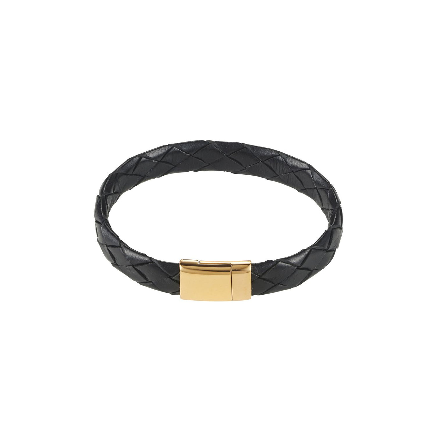 Cuthworth Stainless Steel Black Calf Leather Bracelet IP 14K Gold