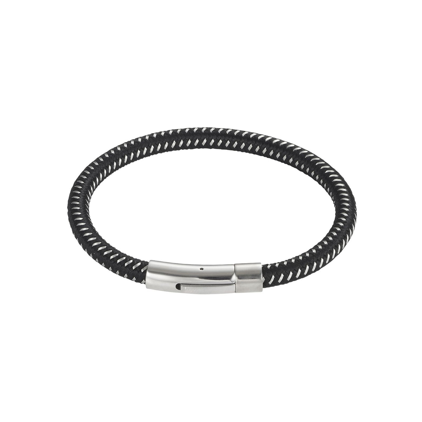 Savage S/S Wire Black Leather Bracelet