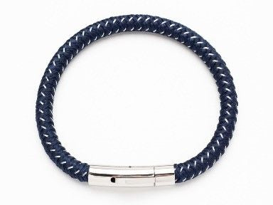 Savage S/S Wire Navy Leather Bracelet