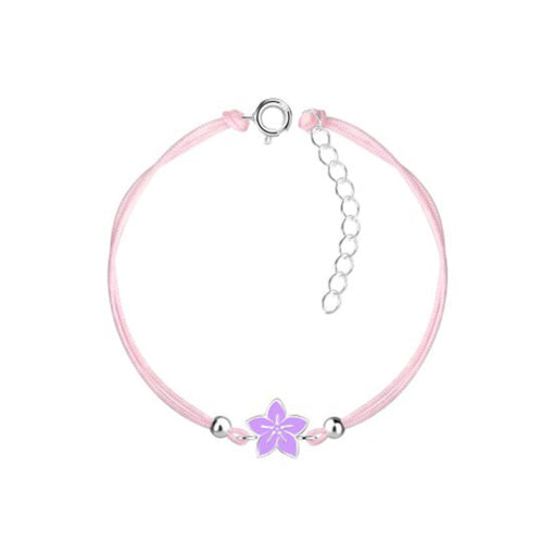 Sterling Silver Pink Cord Bracelet With Purple Flower