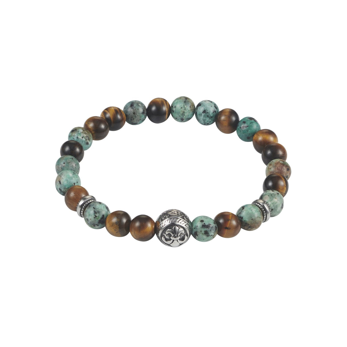 Stainless Steel 8mm Tiger Eye/African Turquoise Beaded Bracelet