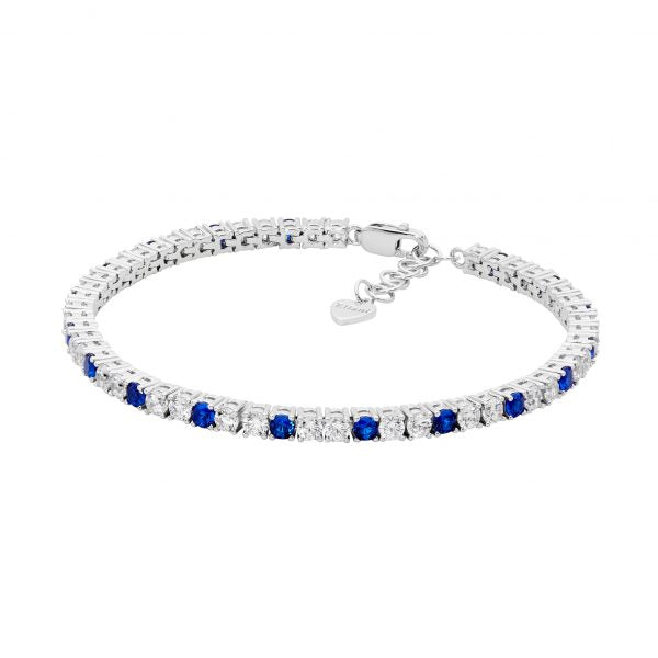 Sterling Silver 3mm Blue & White Cubic Zirconia Round Tennis Bracelet