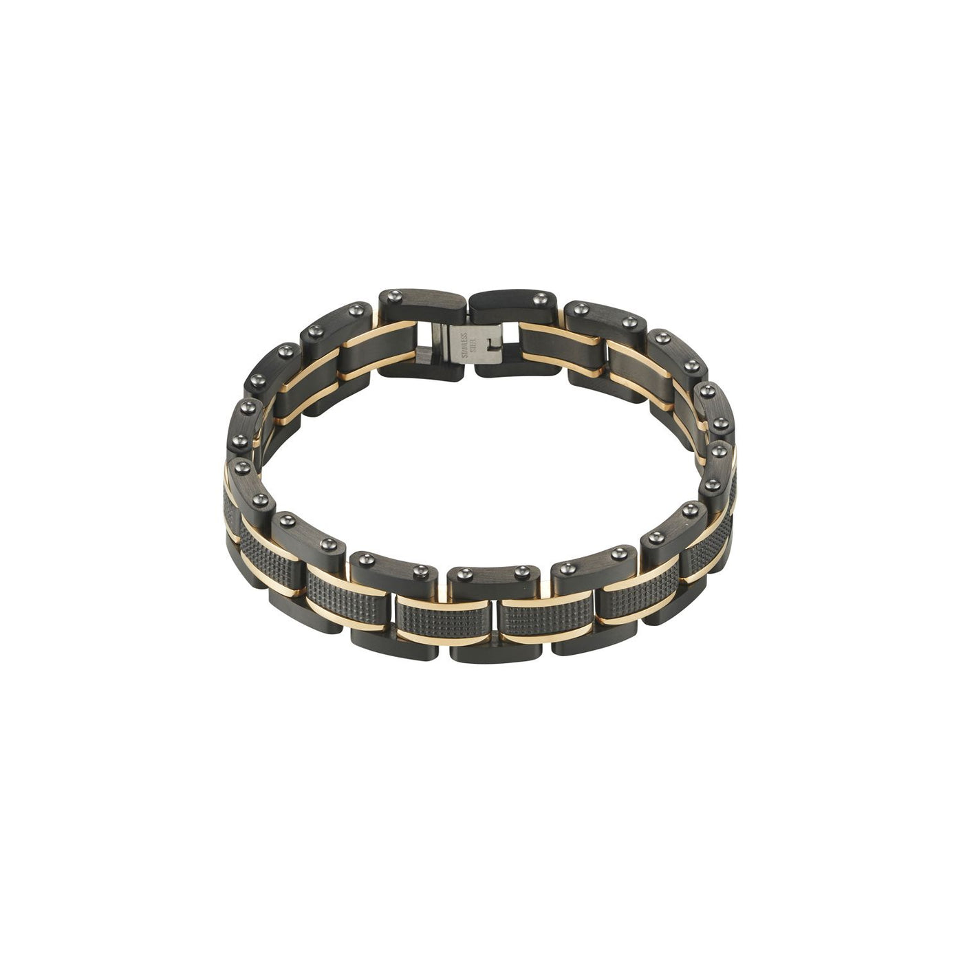 Cuthworth Stainless Steel ION Plated Black +IP 14K Gold Bracelet